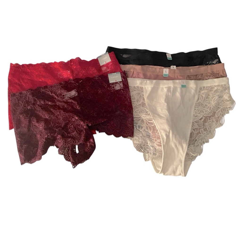 Lace Panty Set NWT. Cheeky- Red and Maroon. Bikini- Navy, Dusty Rose and Cream.